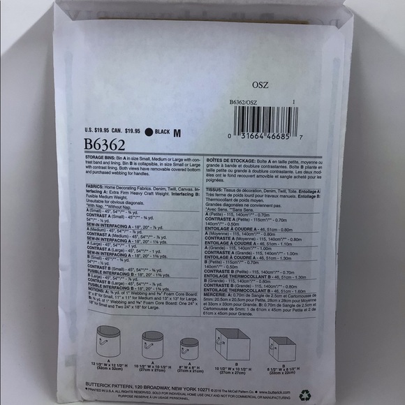 Butterick Pattern 6362 : Storage Bins NWT - Picture 4 of 9